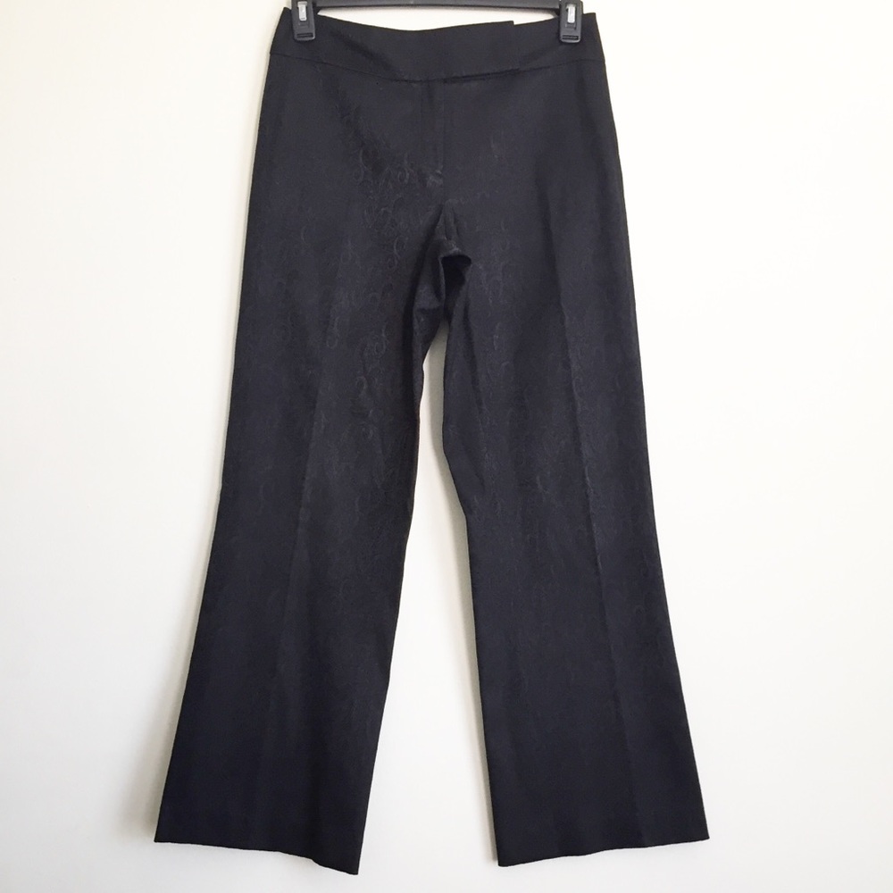 Tahari | Black Embroidered Wide Leg Trousers